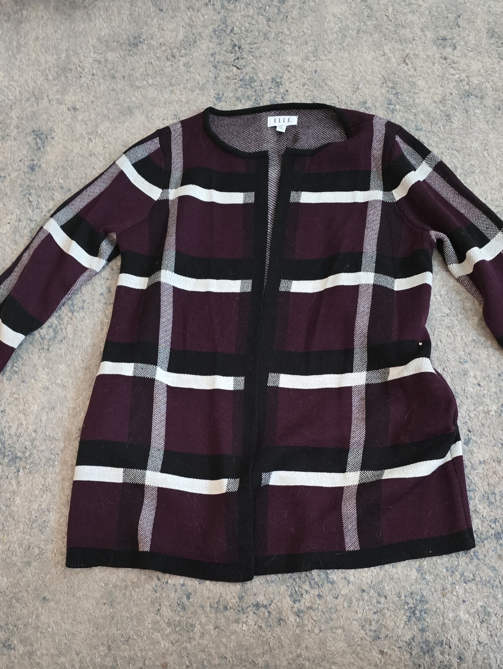 Elle Plum and Black Plaid Open-Front Cardigan